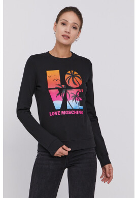 Love Moschino Суичър дамска в черно с апликация - Pepit.bg