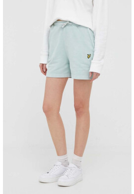Lyle & Scott Памучен къс панталон в тюркоазено с изчистен дизайн с висока талия - Pepit.bg