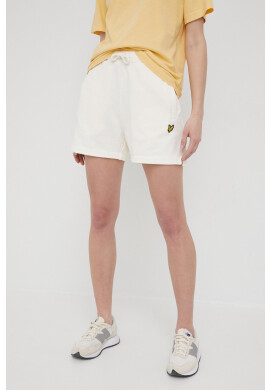 Lyle & Scott Памучен къс панталон в бежово с изчистен дизайн с висока талия - Pepit.bg