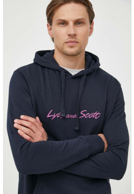 Lyle & Scott Памучен суичър в тъмносиньо с качулка с апликация - Pepit.bg