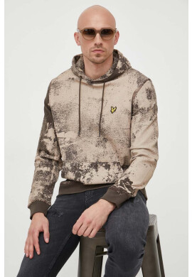 Lyle & Scott Памучен суичър в кафяво с качулка с десен - Pepit.bg