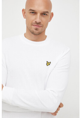 Lyle & Scott Памучна блуза с дълги ръкави в бяло с изчистен дизайн - Pepit.bg