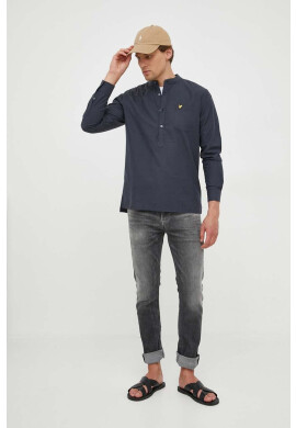 Lyle & Scott Памучна риза мъжка в тъмносиньо със стандартна кройка - Pepit.bg