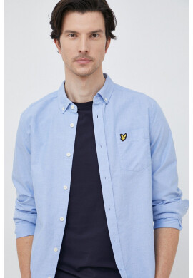 Lyle & Scott Памучна риза мъжка в синьо със стандартна кройка с яка с копче - Pepit.bg