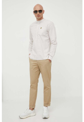 Lyle & Scott Памучна риза мъжка в бежово със стандартна кройка - Pepit.bg