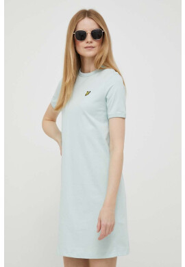 Lyle & Scott Памучна рокля в тюркоазено къс модел със стандартна кройка - Pepit.bg
