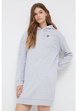 Lyle & Scott Памучна рокля в сиво къс модел със стандартна кройка - Pepit.bg