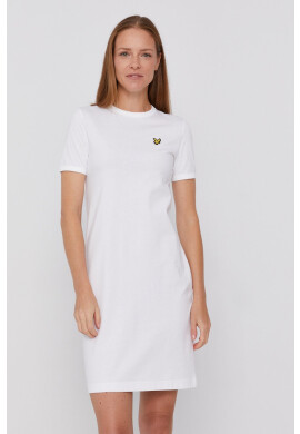 Lyle & Scott Памучна рокля в бяло къс модел със стандартна кройка - Pepit.bg