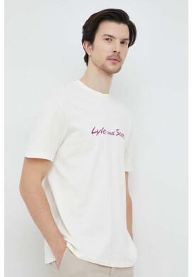 Lyle & Scott Памучна тениска в бежово с апликация - Pepit.bg