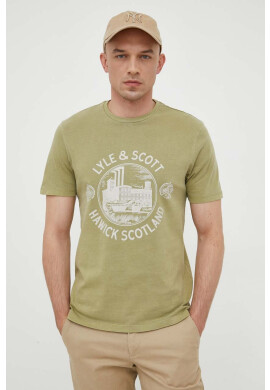 Lyle & Scott Памучна тениска в зелено с принт - Pepit.bg