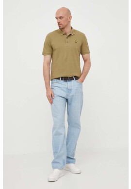 Lyle & Scott Памучна тениска с яка в зелено с изчистен дизайн - Pepit.bg