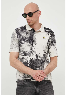 Lyle & Scott Памучна тениска с яка в бежово с десен - Pepit.bg
