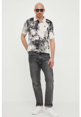 Lyle & Scott Памучна тениска с яка в бежово с десен - Pepit.bg