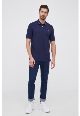 Lyle & Scott Памучна тениска с яка в тъмносиньо с изчистен дизайн - Pepit.bg