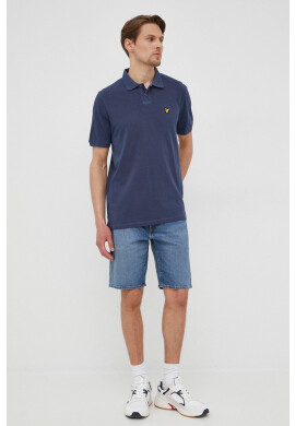 Lyle & Scott Памучна тениска с яка в тъмносиньо с изчистен дизайн - Pepit.bg