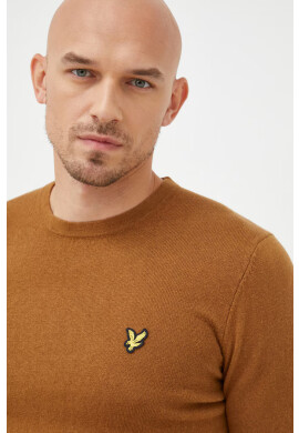 Lyle & Scott Пуловер с вълна мъжки в кафяво от лека материя - Pepit.bg
