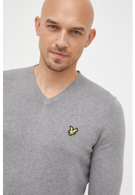 Lyle & Scott Пуловер с вълна мъжки в сиво от лека материя - Pepit.bg