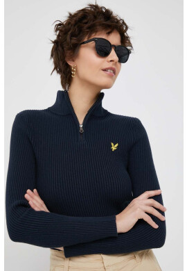 Lyle & Scott Пуловер с вълна дамски в тъмносиньо от топла материя - Pepit.bg