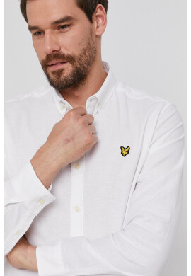Lyle & Scott Риза мъжка в бяло с кройка по тялото с класическа яка - Pepit.bg