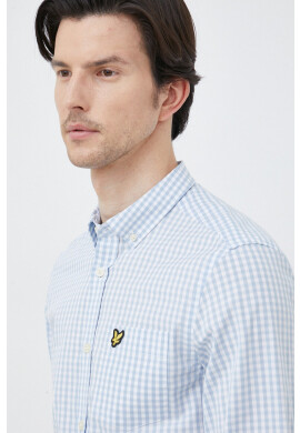 Lyle & Scott Риза мъжка в синьо с кройка по тялото с яка с копче - Pepit.bg