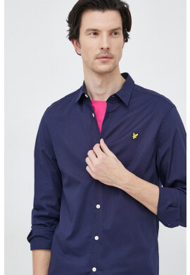 Lyle & Scott Риза мъжка в тъмносиньо с кройка по тялото с класическа яка - Pepit.bg