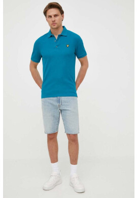 Lyle & Scott Тениска с яка в синьо с изчистен дизайн - Pepit.bg