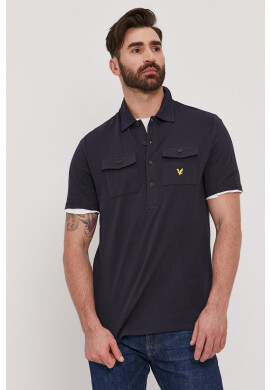 Lyle & Scott Тениска с яка мъжка в тъмносиньо с изчистен дизайн - Pepit.bg