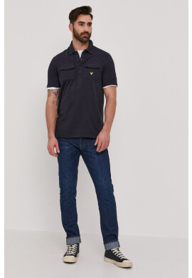 Lyle & Scott Тениска с яка мъжка в тъмносиньо с изчистен дизайн - Pepit.bg