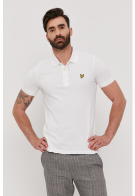Lyle & Scott Тениска с яка мъжка в бяло с изчистен дизайн - Pepit.bg