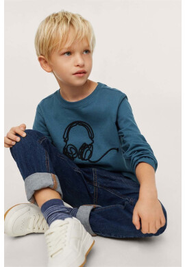 Mango Kids Детска блуза с дълги ръкави в кафяво с десен - Pepit.bg