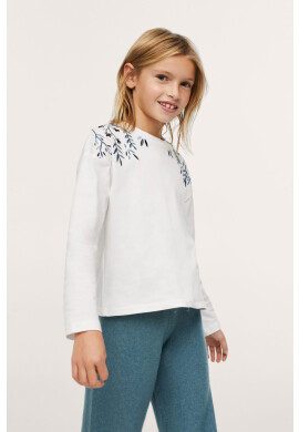 Mango Kids Детска памучна блуза Flores в бяло - Pepit.bg