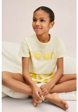 Mango Kids Детска памучна пижама Lemon в жълто с десен - Pepit.bg