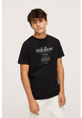 Mango Kids Детска памучна тениска Unfollow в черно с принт - Pepit.bg