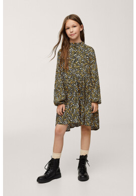Mango Kids Детска рокля Pearls в жълто къс модел разкроен модел - Pepit.bg