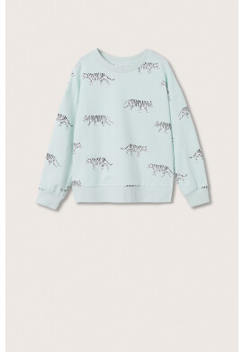 Mango Kids Детски памучен суичър в зелено с изчистен дизайн - Pepit.bg