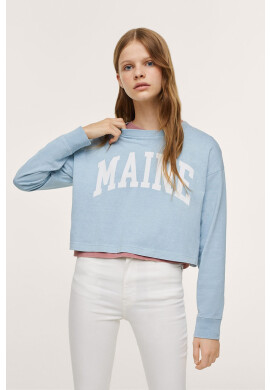 Mango Kids Детски памучен суичър Crop с принт - Pepit.bg