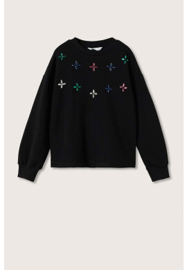 Mango Kids Детски памучен суичър Jewel в черно с апликация - Pepit.bg