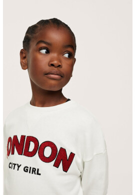 Mango Kids Детски памучен суичър London в бяло с принт - Pepit.bg