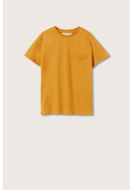 Mango Kids Памучна тениска Basic2 в жълто с изчистен дизайн - Pepit.bg