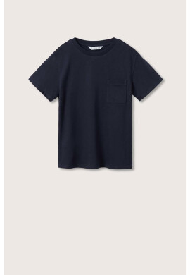 Mango Kids Памучна тениска Basic2 в тъмносиньо с изчистен дизайн - Pepit.bg