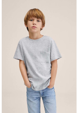 Mango Kids Памучна тениска Basic2 в сиво с изчистен дизайн - Pepit.bg