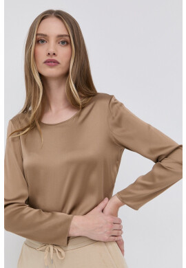 Max Mara Leisure Блуза дамска в бежово с изчистен дизайн - Pepit.bg