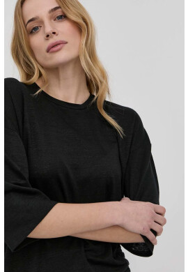 Max Mara Leisure Ленена тениска в черно - Pepit.bg