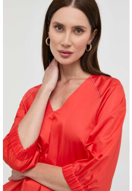 Max Mara Leisure Памучна блуза дамска в червено с изчистен дизайн - Pepit.bg