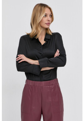 Max Mara Leisure Риза дамска в черно със стандартна кройка с класическа яка - Pepit.bg