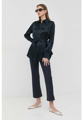 Max Mara Leisure Риза дамска в тъмносиньо със стандартна кройка с класическа яка - Pepit.bg
