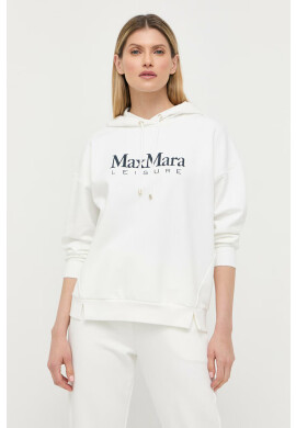 Max Mara Leisure Суичър в бяло с качулка с принт - Pepit.bg
