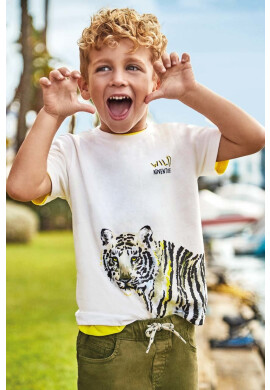 Mayoral Детска памучна тениска в бяло с принт - Pepit.bg