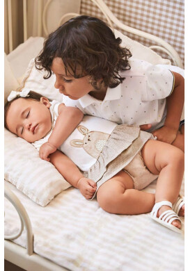 Mayoral Newborn Бебешка рокля в бежово къс модел разкроен модел - Pepit.bg