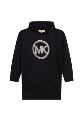 Michael Kors Детска памучна рокля в черно къс модел със стандартна кройка - Pepit.bg